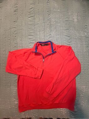 Bobby Jones Coral Quarter-Zip Sweater with Blue Trim-Large
